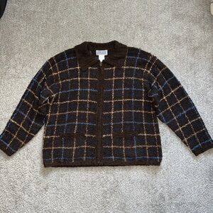 Jantzen Brown Zip Up Woven Sweater